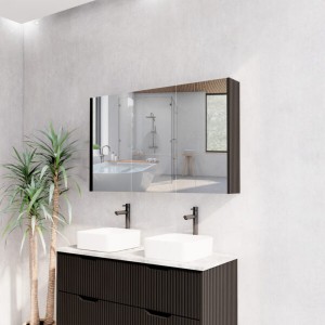 Matte Black Fluted Mirror Cabinet 1200